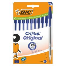 Stylo bille Bic Cristal Original à capuchon pointe 1 mm écriture moyenne - Pochette de 10