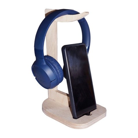 Soporte para auriculares y smartphone de madera