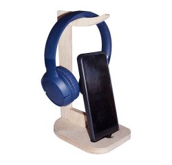 Soporte para auriculares y smartphone de madera