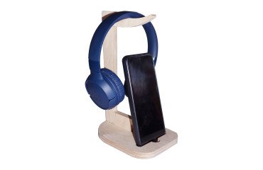 Soporte para auriculares y smartphone de madera