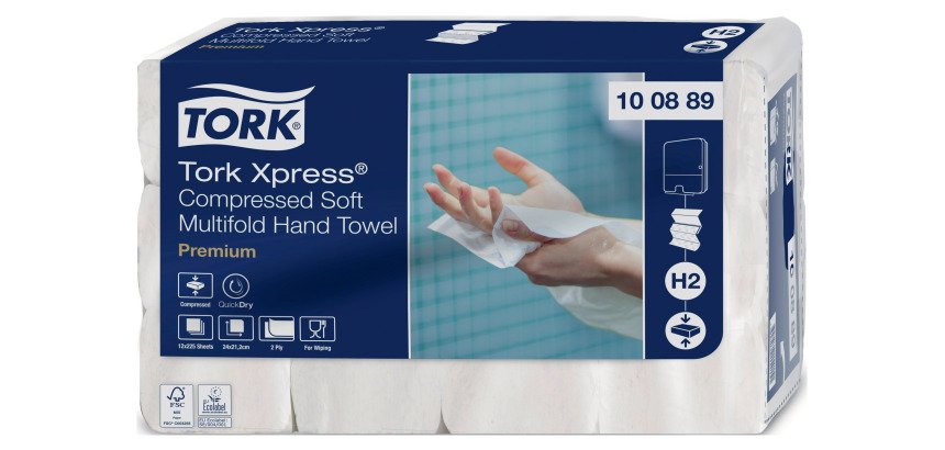 Tork Xpress® Asciugamani Soft compressi intercalati a Z - 12 pacchetti da 225 fogli