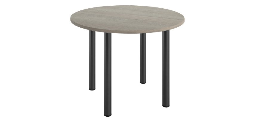 Table ronde 100 cm plateau chêne gris piètement métal Essens