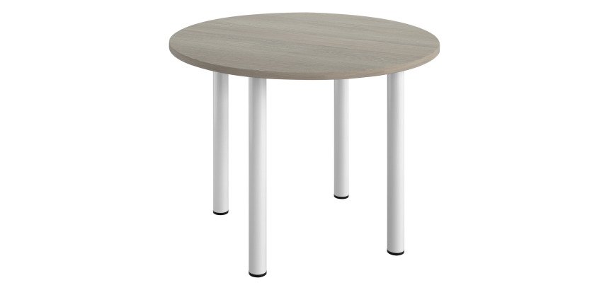 Table ronde 100 cm plateau chêne gris piètement métal Essens