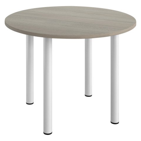 Mesa redonda Excellens Ø 100 cm roble gris 4 patas metal blancas