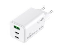 Cargador rápido GaN MediaRange 65 W  2 USB-C,  1 USB-A.