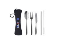 Set of 5 stainless steel cutlery - advertising pouch - multicolor marking