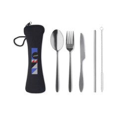 Set of 5 stainless steel cutlery - advertising pouch - multicolor marking