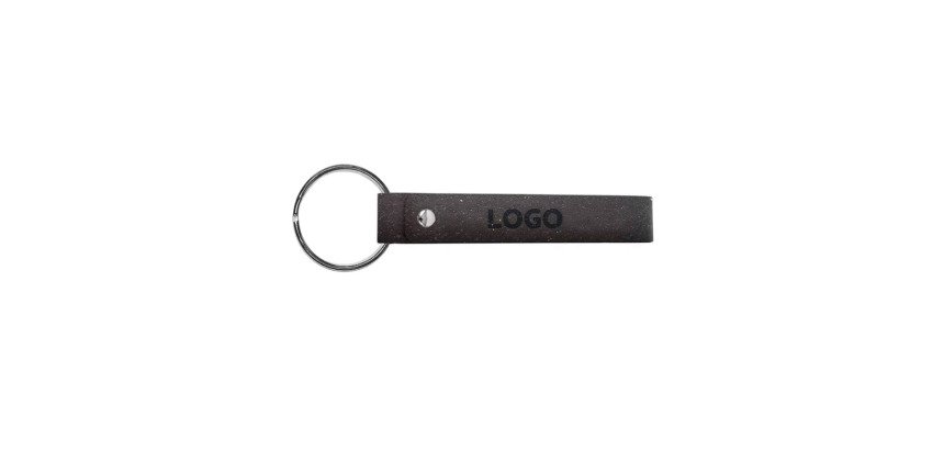 Promotional keychain with carabiner in recycled leather - marking by embossing
