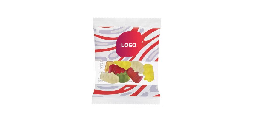 Mini gold bear candies Haribo - box of 100 advertising bags of 10 g - multicolor printing