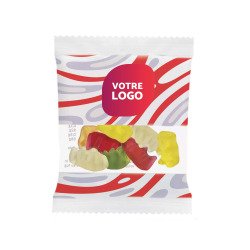 Bonbons Mini oursons d’or Haribo – boîte de 100 sachets publicitaires de 10 g – marquage multicolore