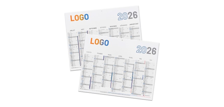Calendrier publicitaire semestriel mural année 2026 - 40,5 x 55 cm - 7 mois - marquage multicolore