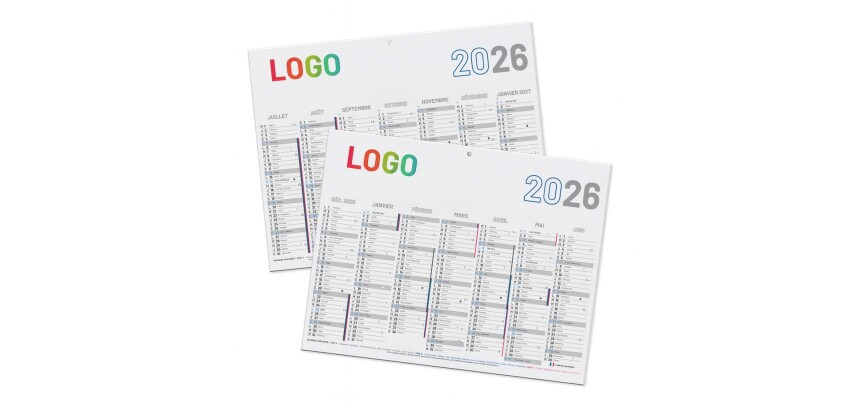 Calendrier publicitaire semestriel mural année 2026 - 20,8 x 27 cm - 7 mois - marquage multicolore
