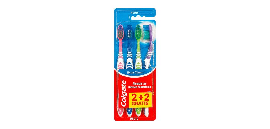 Cepillo dental dureza media Colgate Extra Clean - pack de 2+2