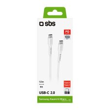 SBS Cavo dati e ricarica 1,5m bianco - Connettori USB-C per Power Delivery 100W