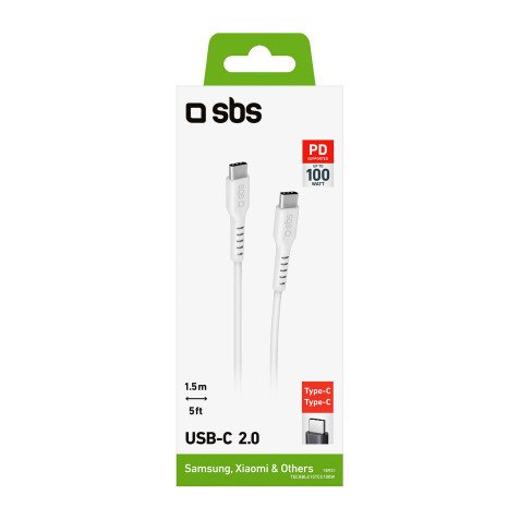 SBS Cavo dati e ricarica 1,5m bianco - Connettori USB-C per Power Delivery 100W