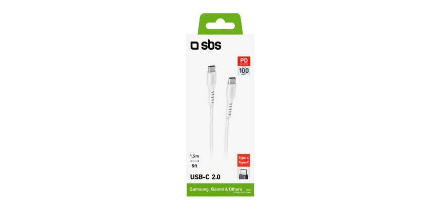 SBS Cavo dati e ricarica 1,5m bianco - Connettori USB-C per Power Delivery 100W