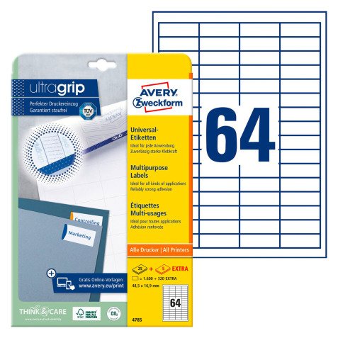 Étiquette universelle, 48,5 x 16,9 mm, blanc