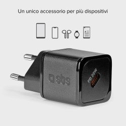 SBS Caricatore caricabatterie ultrarapido GaN da 20 Watt Power Delivery - Nero