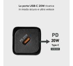 SBS Caricatore caricabatterie ultrarapido GaN da 20 Watt Power Delivery - Nero