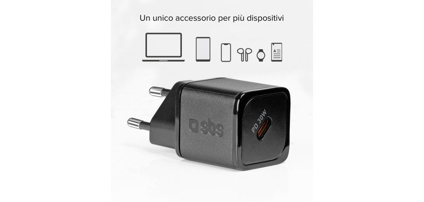 SBS Caricatore caricabatterie ultrarapido GaN da 30 Watt Power Delivery - Bianco