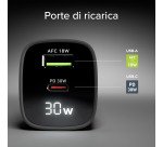 SBS Caricabatterie da muro con schermo LCD, 1 uscita USB-C PD 30W, 1 uscita USB-A 18W
