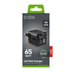 SBS Caricatore da parete GaN 65W con schermo LCD e cavo USB-C integrato