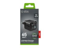 SBS Caricatore da parete GaN 65W con schermo LCD e cavo USB-C integrato