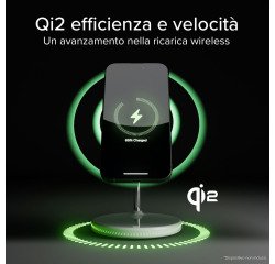 SBS Stazione di Ricarica Wireless Qi2 2x1 per iPhone 16/15/14/13/12, smartphone Android e auricolari wireless