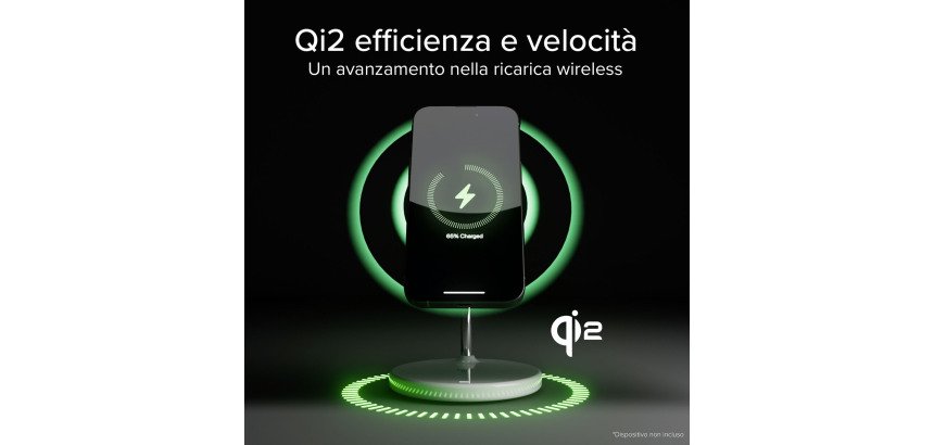 SBS Stazione di Ricarica Wireless Qi2 2x1 per iPhone 16/15/14/13/12, smartphone Android e auricolari wireless
