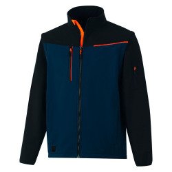Softshell 2 en 1 Soccia, veste coupe-vent manches amovibles, bleu marine