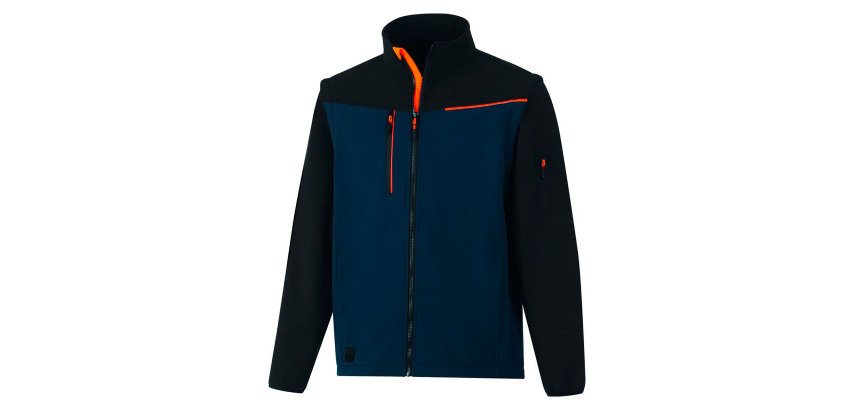Softshell 2 in 1 Soccia, winddichte Jacke mit abnehmbaren Ärmeln, Marineblau