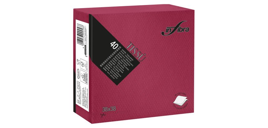 Tovagliolo Tissù Infibra 38x38 2 veli in pura cellulosa bordeeaux - 1440 pz