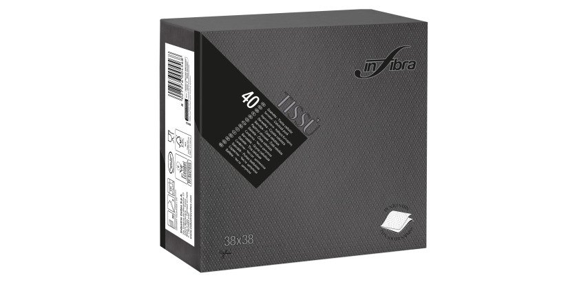 Tovagliolo Tissù Infibra 38x38 2 veli in pura cellulosa nero - 1440 pz