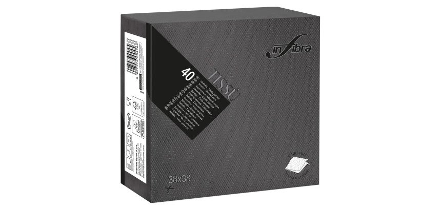 Tovagliolo Tissù Infibra 38x38 2 veli in pura cellulosa nero - 1440 pz