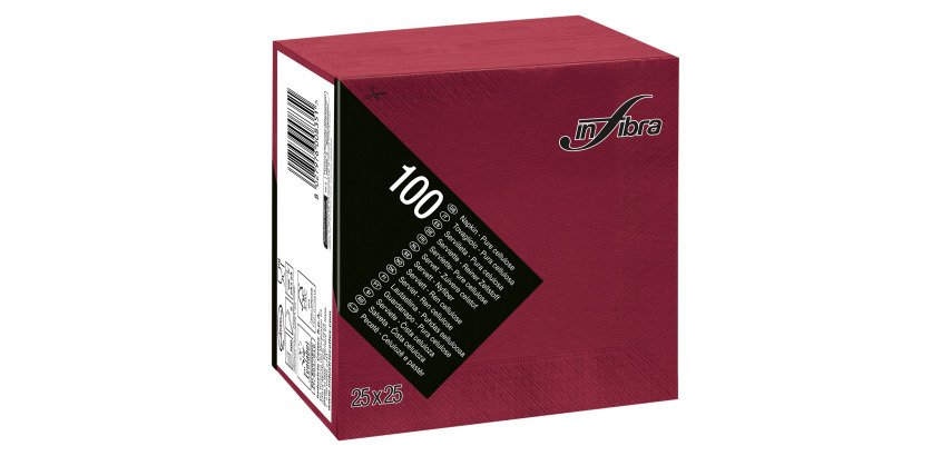 Tovagliolo 25x25 2 veli in pura cellulosa bordeaux - 3000 pz