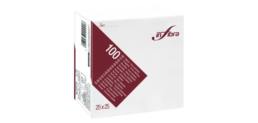 Tovagliolo in pura cellulosa, bianco, 2 veli, 25x25- 3000 pz