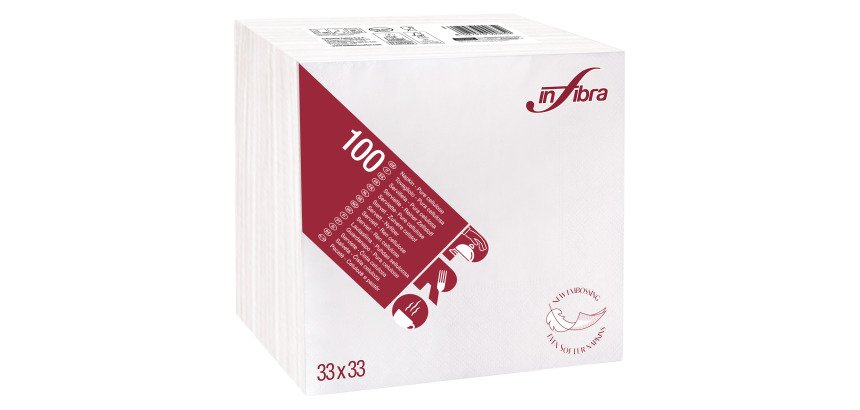 Tovagliolo in pura cellulosa, bianco, 2 veli, 33x33 - 1800 pz