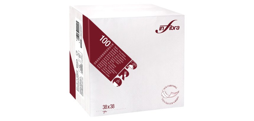 Tovagliolo in pura cellulosa, bianco, 2 veli, 38x38 - 1800 pz