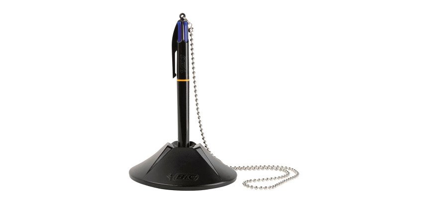 Penna a sfera a scatto BIC 4 Colori con supporto da tavolo, stiloforo, blu, 1mm