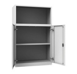 Armadio Ufficio Monoblocco 2 ante abattenti 2 riapini con parte superiore a giorno l x p x h 90 x 45 x 140 cm