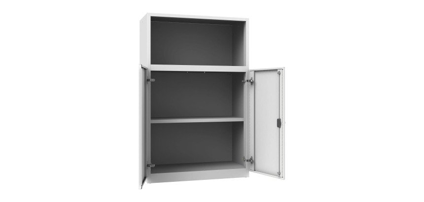 Armadio Ufficio Monoblocco 2 ante abattenti 2 riapini con parte superiore a giorno l x p x h 90 x 45 x 140 cm