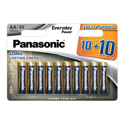 Multipack 20 pilas alcalinas AA L0R6 10+10 GRATIS Everyday Power Panasonic