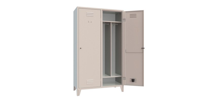 Armadio spogliatoio monoblocco 2 posti con ripiano superiore ed inferiore e divisorio sporco pulito l x p x h 102 x 50 x 180 cm
