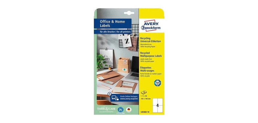 Etiquette multi-usage recyclée 105 x 148 mm Home Office blanche - Pochette de 40
