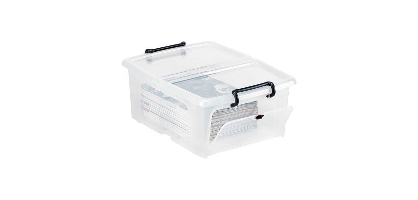 Polypropylene 20L storage box with front opening.