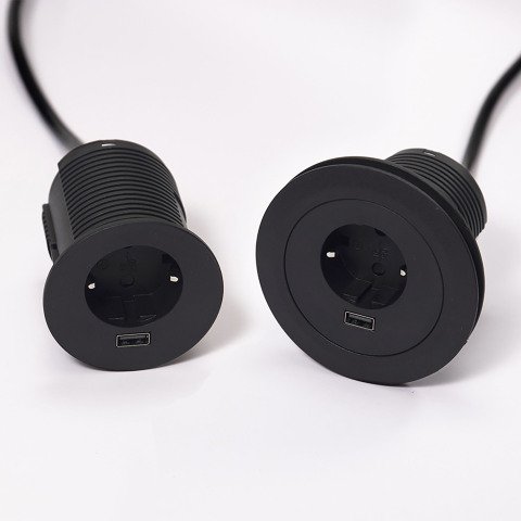 Toma eléctrica encastrable adaptable negra - diámetro 60/80 mm + puerto USB