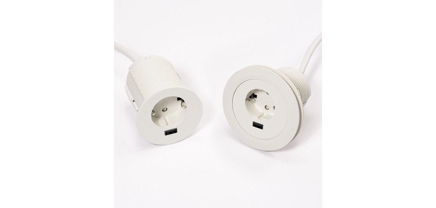 Toma eléctrica encastrable adaptable - diámetro 60/80 mm + puerto USB
