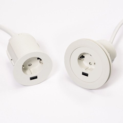 Toma eléctrica encastrable adaptable blanca - diámetro 60/80 mm + puerto USB