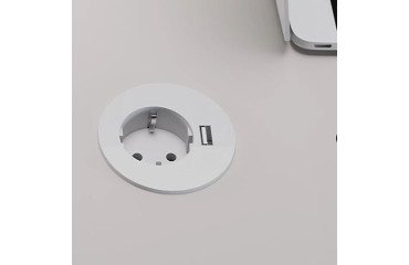Prise électrique encastrable 60 mm avec bague adaptatrice 80 mm + port USB A