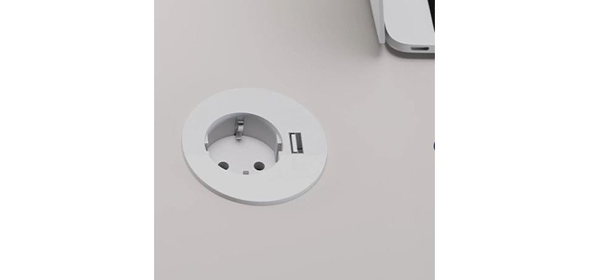 Prise électrique encastrable 60 mm avec bague adaptatrice 80 mm + port USB A